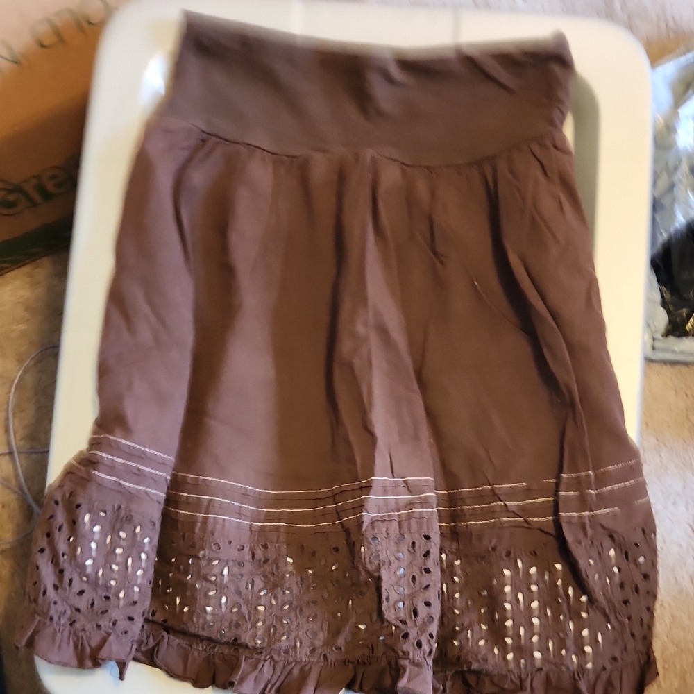 Joe Benbasset Brown A-Line Skirt with Eyelet Detail